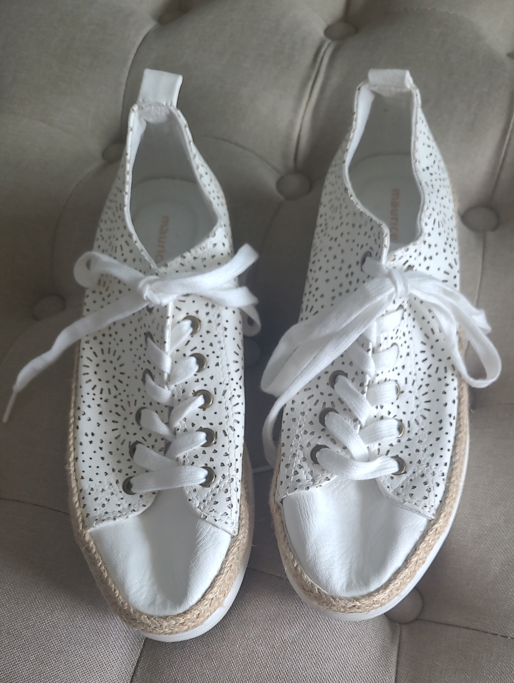 Maurices White Perforated Lace-Up Espadrille Sneakers Bin 5